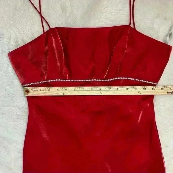Vintage 90s Iridescent Red Prom Dress Size XL Embellished Empire Waist NEW - Picture 11 of 16